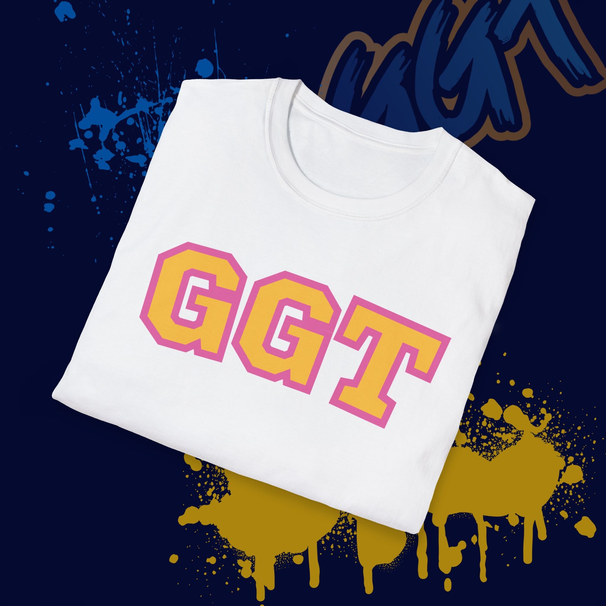 GGT Collegiate Unisex T-Shirt — Pink & Gold Lettering