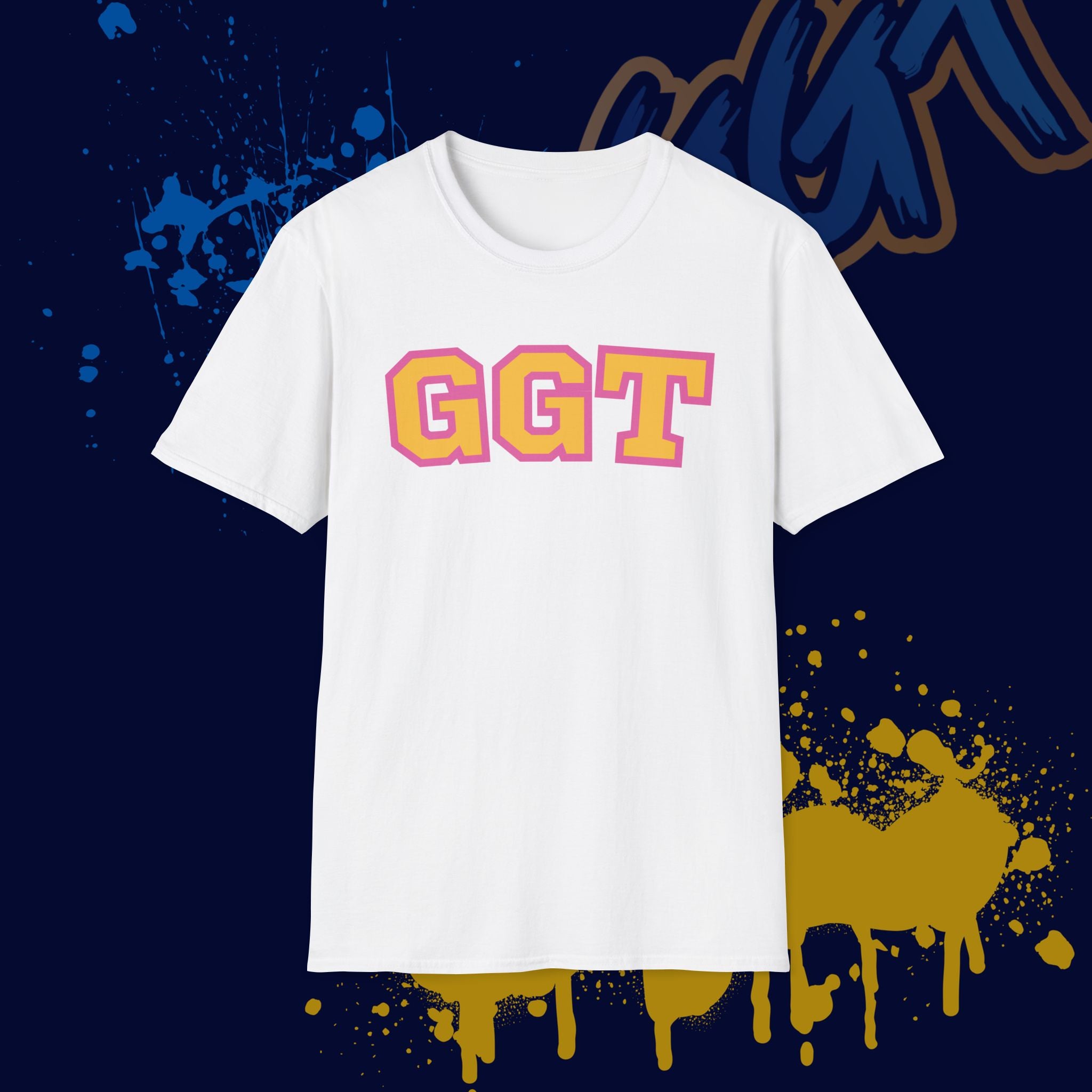 GGT Collegiate Unisex T-Shirt — Pink & Gold Lettering
