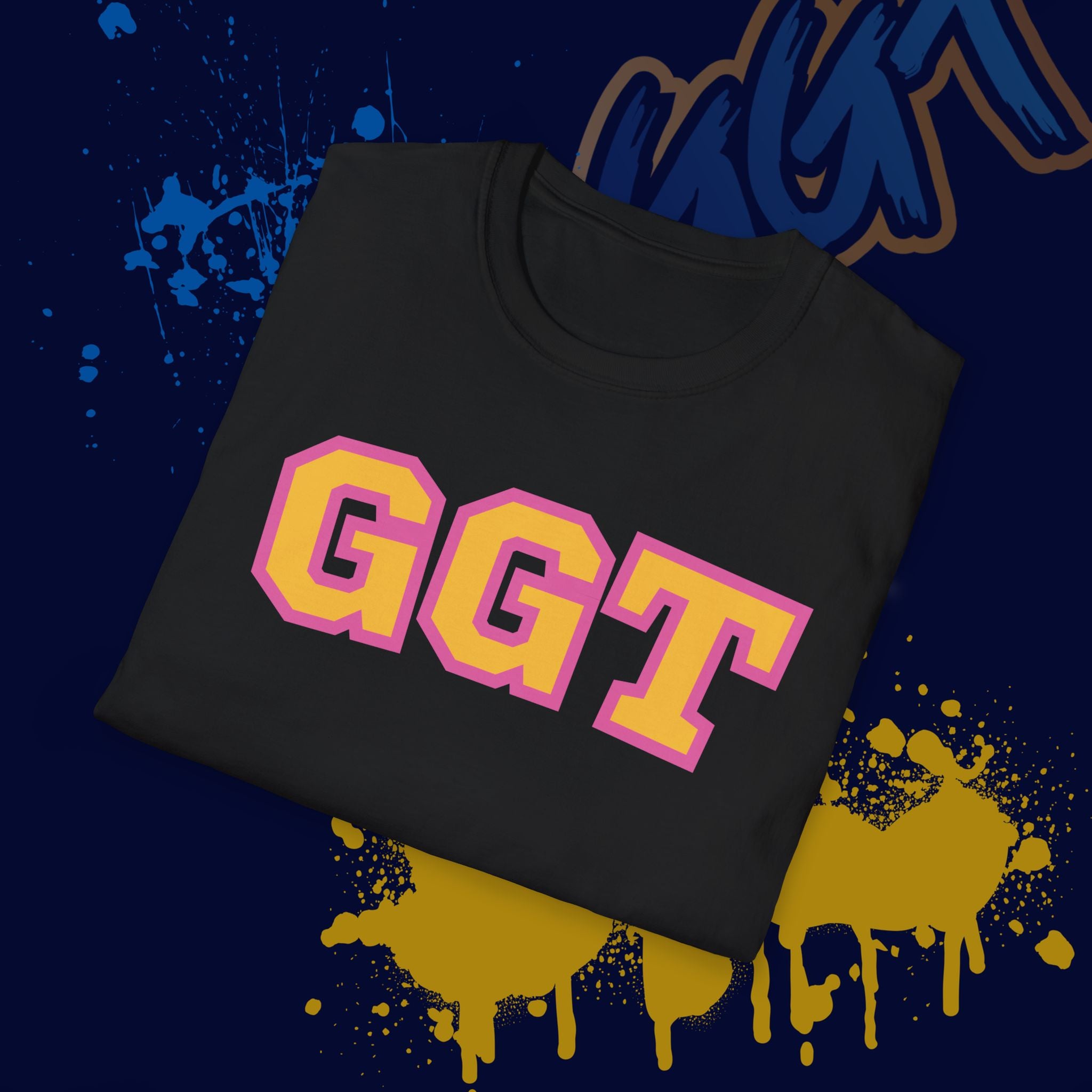 GGT Collegiate Unisex T-Shirt — Pink & Gold Lettering